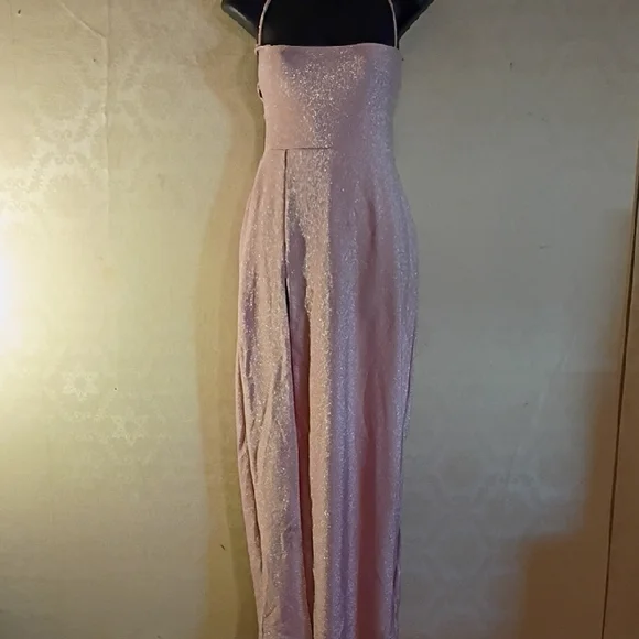 Elegant Pink Spaghetti Strap Dress, Retro Vibes. Stretchy,Size Large. Fairy Core - Picture 1 of 16